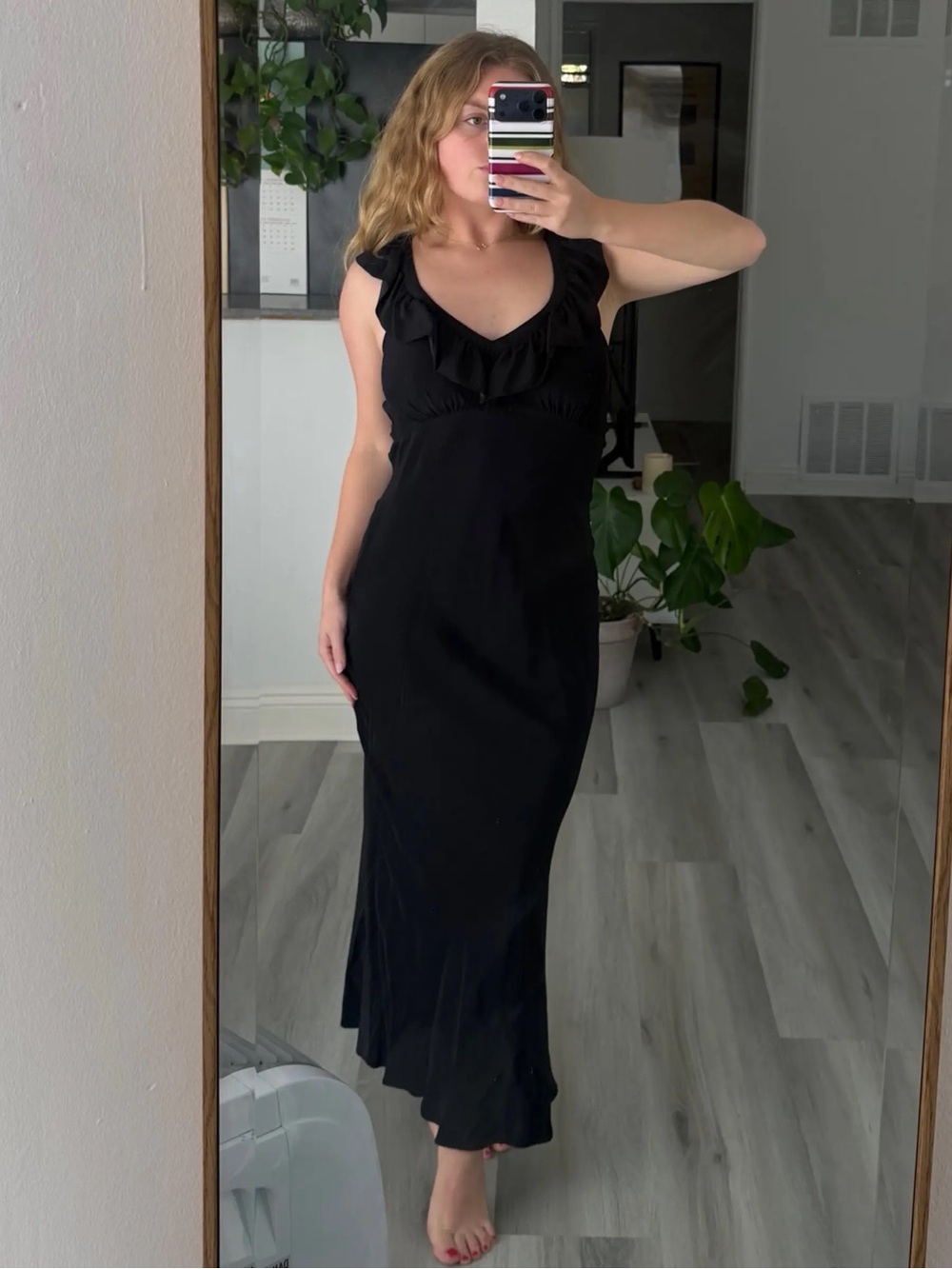 Vintage Jonathan Martin Black Ruffle Slip Dress Y2K Whimsigoth Size 6